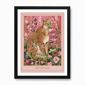 Floral Animal Painting Mountain Lion 1 Poster Art Print