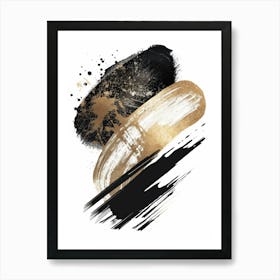 Gold And Black Brushstrokes 4 Art Print