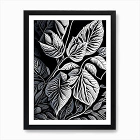 Blueberry Leaf Linocut 2 Art Print