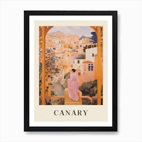 Canary Islands Spain 2 Vintage Pink Travel Illustration Poster Art Print