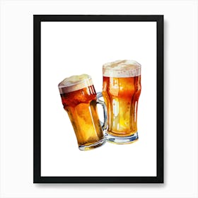 Watercolor Beer Mugs Isolated On White 1 Art Print