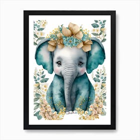 Cute Floral Elephant Watercolor 5 Art Print