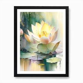 Lotus Flowers In Park Storybook Watercolour 6 Art Print