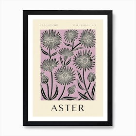 Rustic September Birth Flower Aster Black Purple Art Print