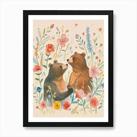 Folksy Floral Animal Drawing Bear 9 Art Print