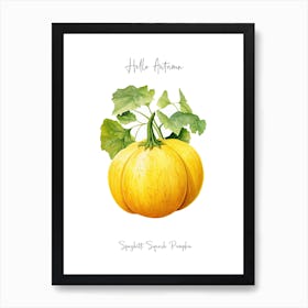 Hello Autumn Spaghetti Squash Pumpkin Watercolour Illustration 2 Art Print