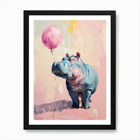 Cute Hippopotamus 2 With Balloon Art Print