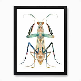 Colourful Insect Illustration Praying Mantis 15 Art Print
