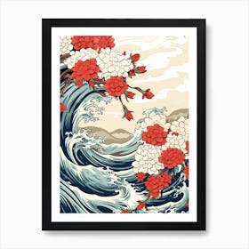 Great Wave With Jasmine Flower Drawing In The Style Of Ukiyo E 3 Art Print