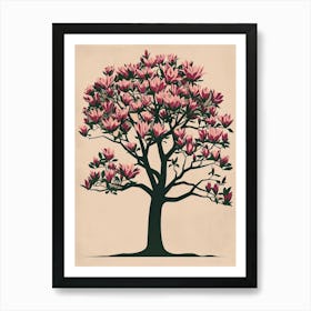 Magnolia Tree Colourful Illustration 2 Art Print