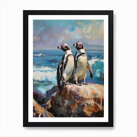 African Penguin Sea Lion Island Oil Painting 1 Art Print