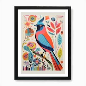 Colourful Scandi Bird Northern Cardinal 2 Art Print