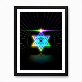Neon Geometric Glyph in Candy Blue and Pink with Rainbow Sparkle on Black n.0480 Art Print