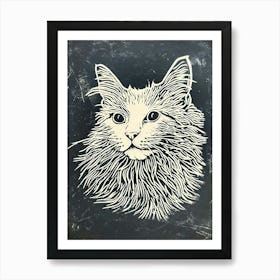 Selkirk Rex Cat Linocut Blockprint 3 Art Print