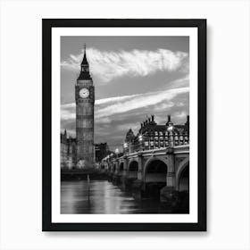 Evening at Westminster Bridge Monochrome Art Print