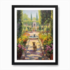 A Painting Of A Dog In The Palace Of Versailles Gardens, France In The Style Of Impressionism 03 Art Print