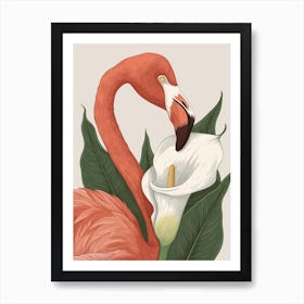 Jamess Flamingo And Calla Lily Minimalist Illustration 2 Art Print