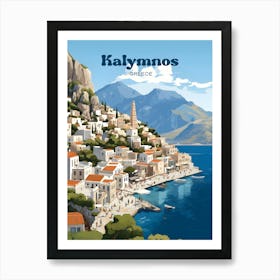 Kalymnos Greece Seaside Modern Travel Illustration Art Print