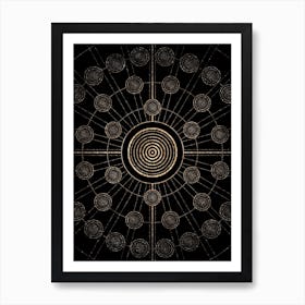Geometric Glyph Radial Array in Glitter Gold on Black n.0434 Art Print
