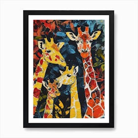 Sweet Painting Of Giraffe Family 1 Art Print