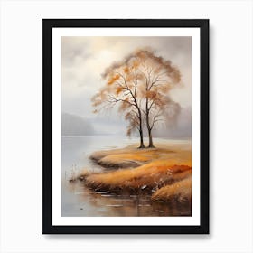 Two Trees By The Lake . 1 Art Print