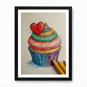 Cupcake Drawing 1 Art Print