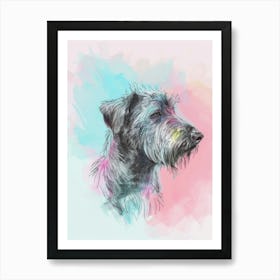 Pastel Watercolour Scottish Deerhound Dog Line Illustration 2 Art Print