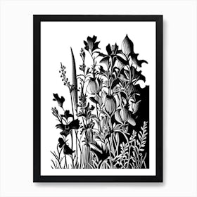 Larkspur Wildflower Linocut 2 Art Print