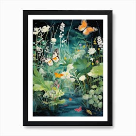 Butterfly By The River Japanese Style Painting 1 Art Print