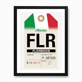 Florence (FLR) Italy Vintage Airline Luggage Tag Art Print