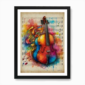 Violin And Music Notes Art Print