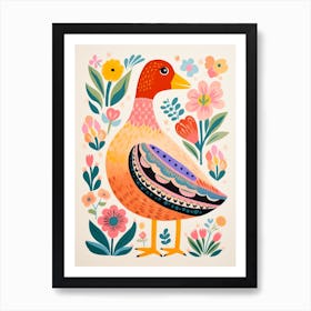 Pink Scandi Duck 1 Art Print