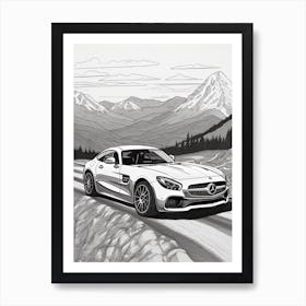 Mercedes Benz Amg Gt Snowy Mountain Drawing 2 Art Print