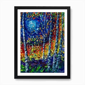 Midnight Sonata Aspen Trees In Palette Knife Art Print