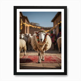 Sheep In A Village Art Print