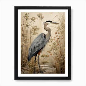 Dark And Moody Botanical Great Blue Heron 4 Art Print