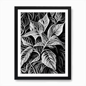 Peppermint Leaf Linocut 3 Art Print