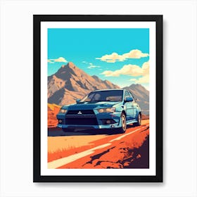 A Mitsubishi Lancer Evolution In The Andean Crossing Patagonia Illustration 2 Art Print