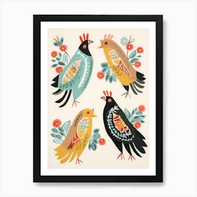 Folk Style Bird Painting Chicken 3 Art Print