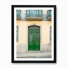 The vintage green door nr. 9 1899 in Alfama, Lisbon, Portugal - summer street and travel photography by Christa Stroo Art Print