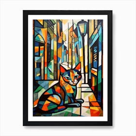 Painting Of Havana With A Cat In The Style Of Cubism, Picasso Style 2 Art Print