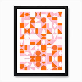 Abstract Geometric Pattern Pink and Orange Art Print