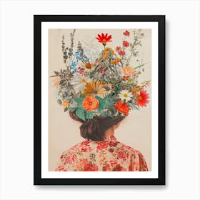 Vintage art Flowers In The Head Art Print