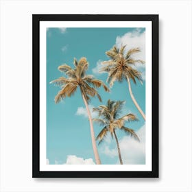 Three Palm Trees Against A Blue Sky Art Print