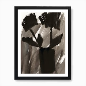 Two Flowers - black and white ink minimal modern contemporary hand painted grey gray living roome kitchen bedroom vertical Art Print