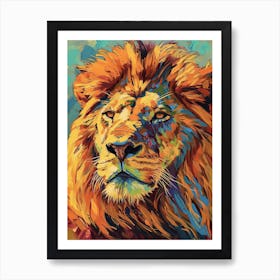 Southwest African Lion Portrait Close Up Fauvist Painting 4 Art Print