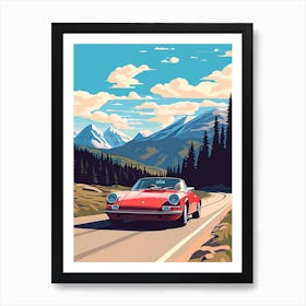 A Porsche 911 Car In Icefields Parkway Flat Illustration 4 Poster