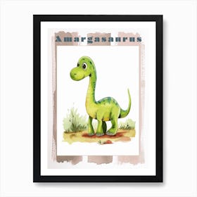 Cute Cartoon Amargasaurus Dinosaur 4 Poster Art Print