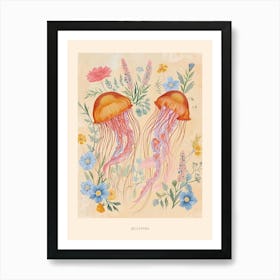 Folksy Floral Animal Drawing Jellyfish 5 Poster Art Print