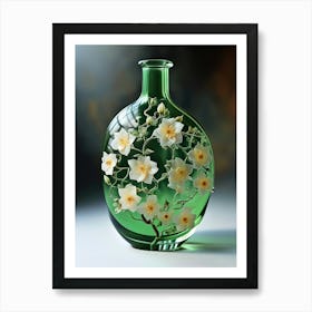 Green Vase With White Flowers Art Print